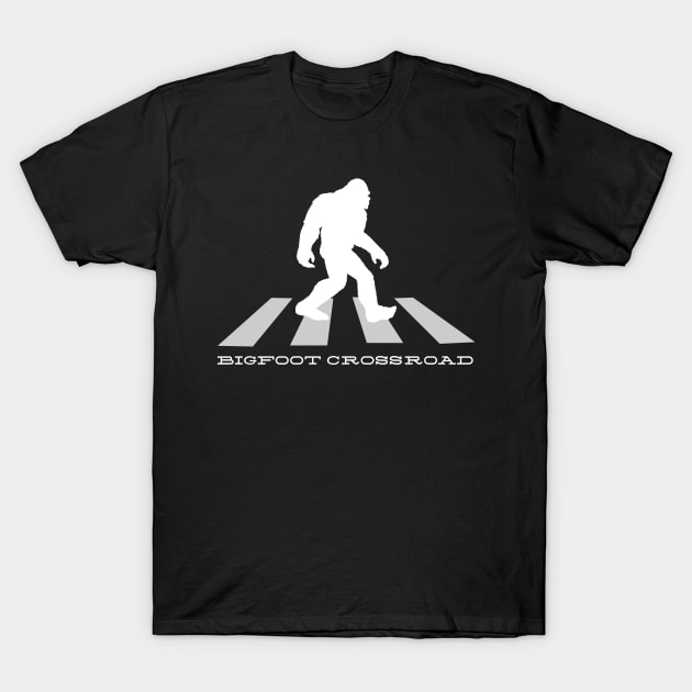 Funny Bigfoot Silhouette Hide And Seek Crossing The Road T-Shirt by Jay Diloy